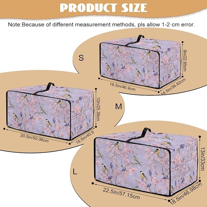 Dust-Proof Microwave Oven Grill Cover Protector Cherry Blossom Robin Bird Print Polyester-Linen Fabric Toaster Oven Dust Cover with Storage Bags Case Protections for Microwave Oven, S