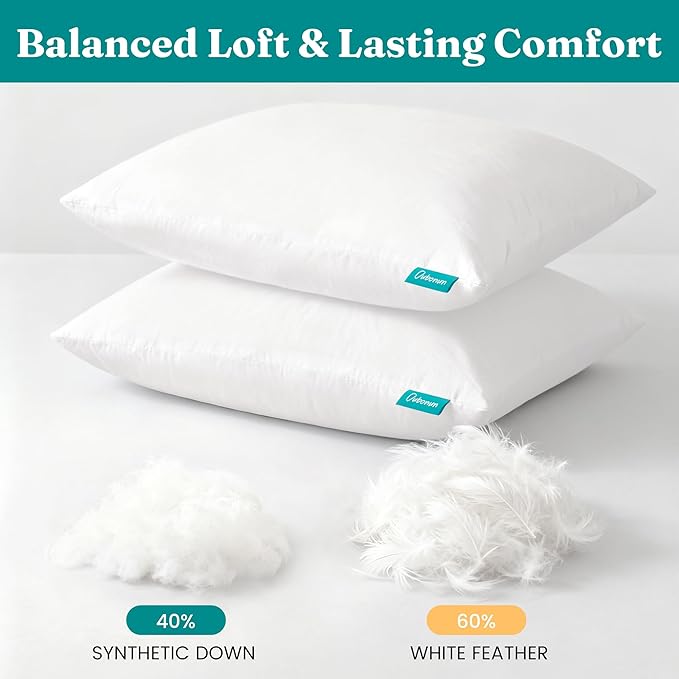 Oubonun 24x24 Feather Down Alternative Throw Pillow Inserts, 100% Cotton Cover, Medium Firm Decorative Pillow Inserts for Couch, Sofa, Bed, Chair (Set of 2)