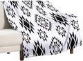 Boho Throw Blanket, Black and White Native Blankets, Vintage Tribal Aztec Printed Flannel Blanket for Chair Bed Sofa Couch 40"x50"