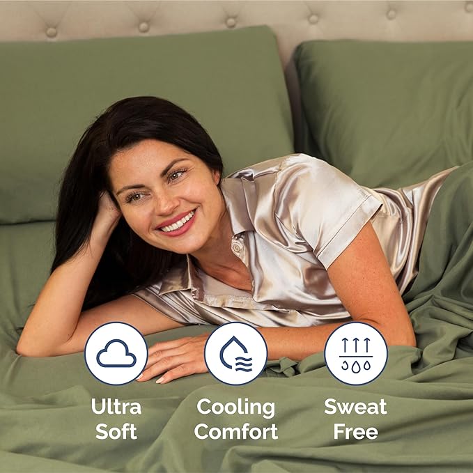 Extra Deep Pocket Cal King Sheets - 4 Piece Breathable & Cooling Bed Sheets - Hotel Luxury Sheet Set - Soft, Wrinkle Free & Comfy - Easily Fits Extra Deep Mattresses - Deep Pocket Sage Green Sheets