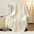 PHF Chenille Waffle Knit Throw Blanket- Plush Warm & Cozy 50" x 60" Ultra Soft Blanket- Chunky Fluffy Waffle Throws for Couch Bed Sofa - Cream