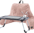 Nestl Fur Reading Pillow with Laptop Lap Desk, Stylish Back Pillow for Sitting Up, Lap Desk with Reading Pillows for Sitting in Bed Adult & Kids, Faux Fur Chair Pillow with Arms - Peach Beige