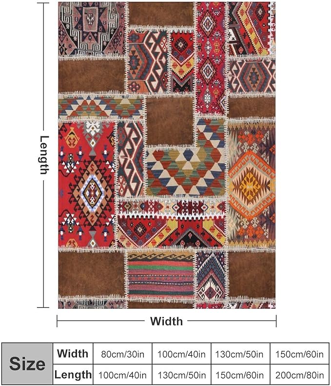 Southwest Aztec Throw Blanket, Native Bohemian Retro Patchwork Traditional Geometric Soft Flannel Blanket Warm Blankets for All Seasons, Bed Couch Sofa 30"x40"