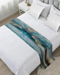 Abstract Mottled Turquoise Green Gray Art Bed Runners for Bedroom Hotel,Decorative Bedding Scarf Retro Painting Bed End Blanket Bedding Runner Scarves for King Size Bed,102x20in