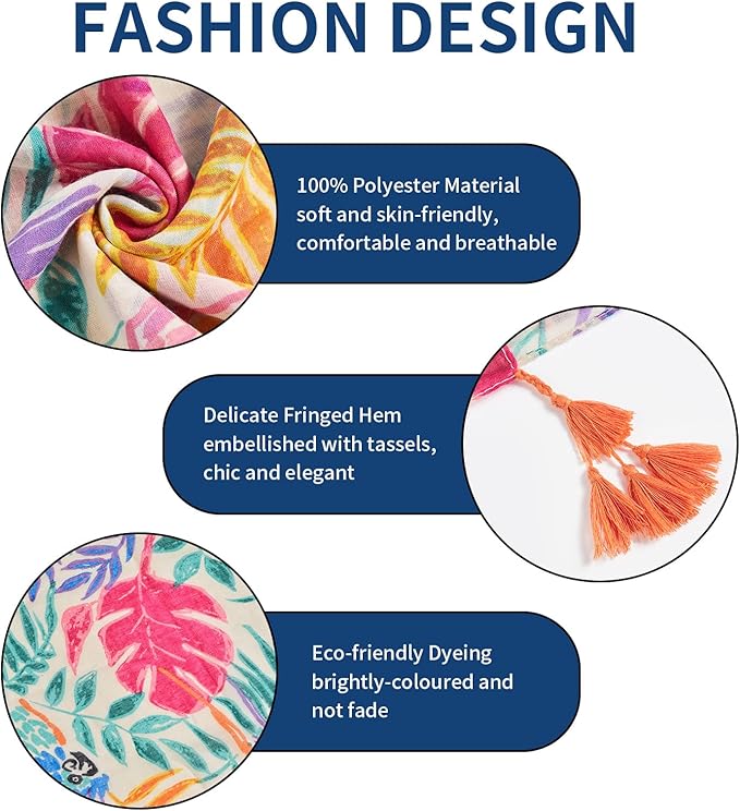 Scarf for Women Lightweight Soft Floral Leopard Printed Scarves Fall Winter Fashion Shawl Wrap with Fringe