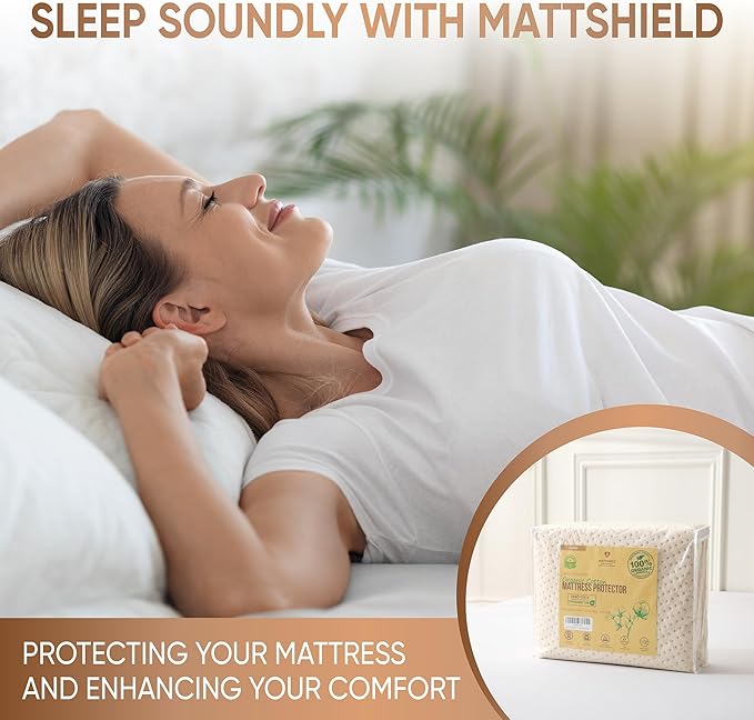 Luxury Waterproof Organic Mattress Protector Queen - Organic Cotton Breathable Mattress Pad Cover - Premium 380 GSM Comfort - Deep Pocket - Jersey Cotton Skirt - Fitted Design