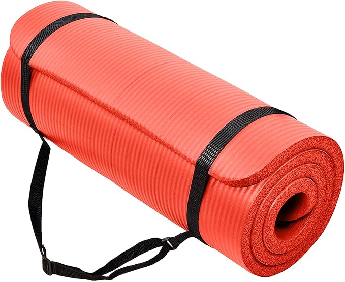 BalanceFrom GoCloud 71x24 Inches Extra Thick Yoga Mat 1-Inch High-Density Foam – Roll-Up Exercise Pad with Double-Sided Non-Slip Surface and Carrying Strap for Pilates and Home Workouts