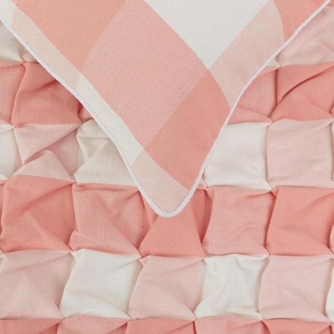 The HomeCentric King/Queen/Twin Peach Pink Decorative Full 68"x18" Bed Runner Without Pillow Cover, Textured & Buffalo Checks Bed Scarf on Cotton Fabric - Buffalo Plaid Peach