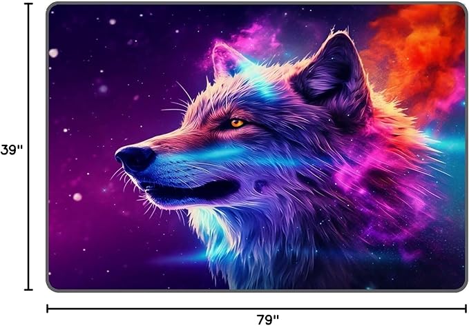 Galaxy Wolf Rug 3D Fierce Wolves Area Rugs for Bedroom Living Room Playroom Gameroom Boys Kids Colorful Glitter Throw Rugs Floor Mat Carpet 79 in x 39 in