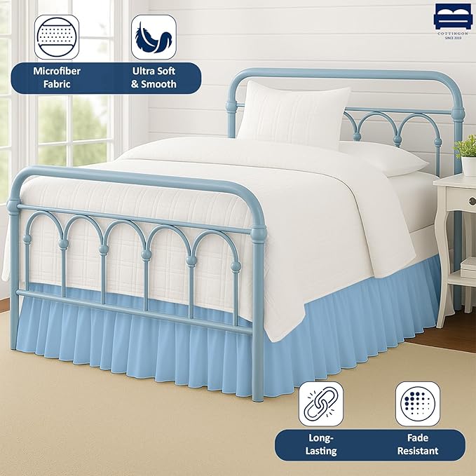 Cottingon Bed Skirt Twin 16" Drop with Split Corners, 100% Microfiber Soft and Stylish, Dust Ruffle with Platform, Light Blue