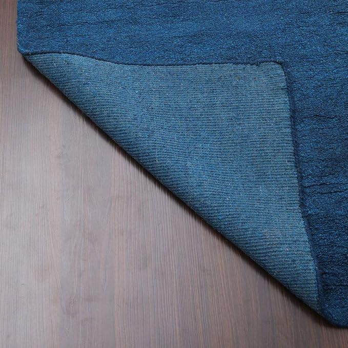 Hand Knotted Loom Wool ECO-Friendly Area Rugs - 4'x6', Rectangle, Blue Color, Solid Plain Design, High Pile Thick Handmade Anti Skid Area Rugs for Living Room, Bed Room (L00111)