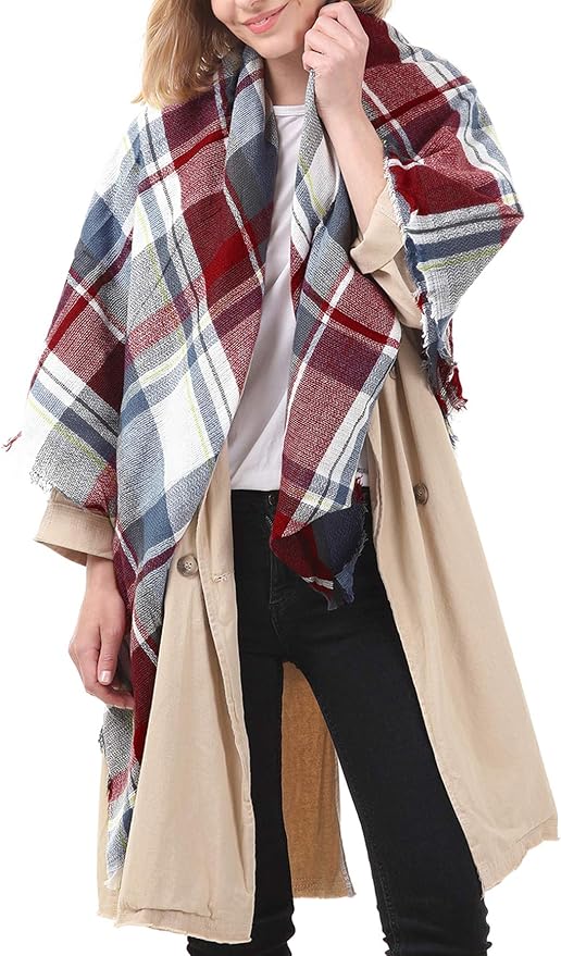American Trends Women's Cozy Warm Winter Fall Blanket Scarf Stylish Soft Chunky Checked Giant Scarves Shawls