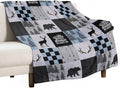 Bear Cabin Plaid Blanket, Rustic Retro Bear Deer Patchwork Gray Blue Farmhouse Throw Blanket for Couch Bed Living Room, 30"x40"