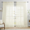 Dreaming Casa Ivory Sheer Curtains 102 Inches Long, Rod Pocket & Back Tab Light Filtering Textured Sheers for Living Room Bedroom, 2 Panels, Each 100" W x 102" L