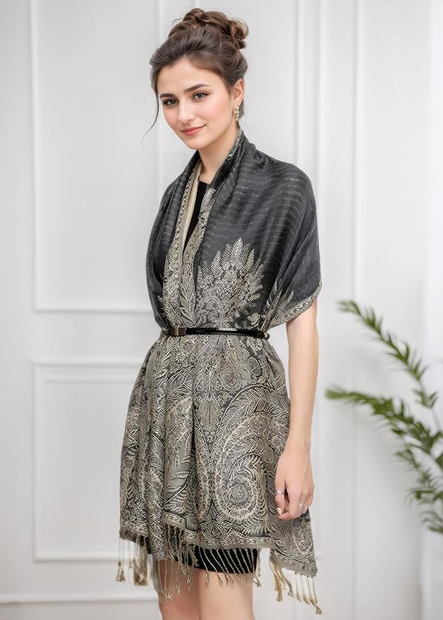Achillea Big Paisley Pashmina Shawl Wrap for Women – Elegant Scarf for Weddings, Evening Dresses, Festivals & Daily Wear