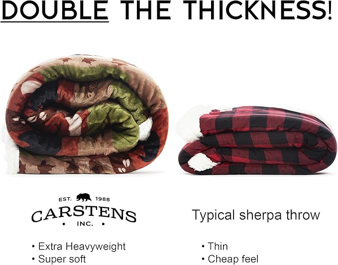CARSTENS, INC. Ultra Premium Super Soft Plush Sherpa Fleece Oversized Throw Blanket 54" x 68", Patchwork Lodge