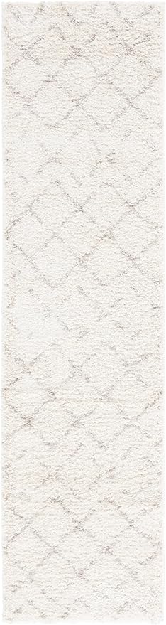 SAFAVIEH Arizona Shag Collection Runner Rug - 2'3" x 20', Ivory & Beige, Moroccan Boho Design, Non-Shedding & Easy to Clean, Ideal for Ideal for Living Room, Hallway, Foyer, Bedroom (ASG743A)