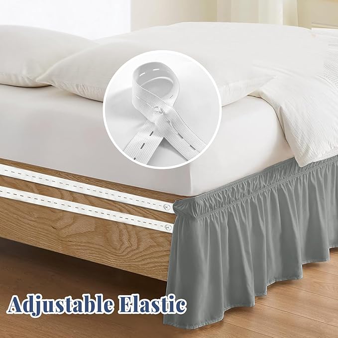 Full Bed Skirt, Elastic Wrap Around Bed Skirt Full Size, Bed Skirts for Adjustable Bed, Easy Fit with 14" Drop Length Tailored Drop Dust Ruffle (Grey)
