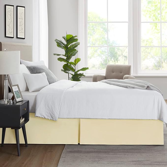 Nestl Vanilla Yellow Twin Bed Skirt - Twin Size Bed Skirt 14 Inch Drop - Brushed Microfiber Bed Skirts - Hotel Quality Pleated Bed Skirt - Shrinkage & Fade Resistant