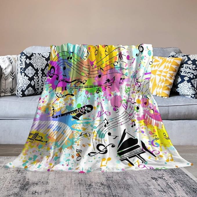 Music Blanket Colorful Graffiti Piano Keys Music Note Modern Abstract Art Print Soft Cozy Lightweight Throw Blanket for Kids Girls Boys Bedroom Living Room Dorm Chair Sofa Travel 40x50in