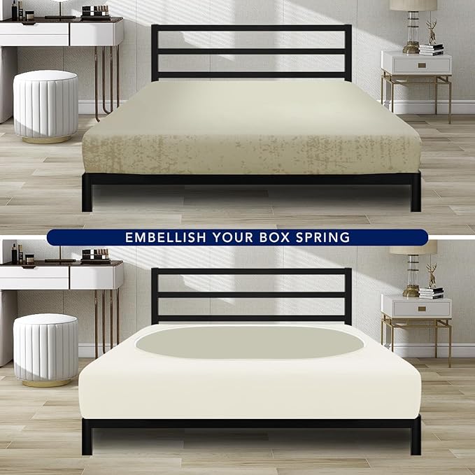 PureFit Stretchy Box Spring Cover Full - Elastic Fitted Box Spring Wrap Around 4 Sides, Wrinkle & Fading Resistant Fits Full Size Beds, Ivory