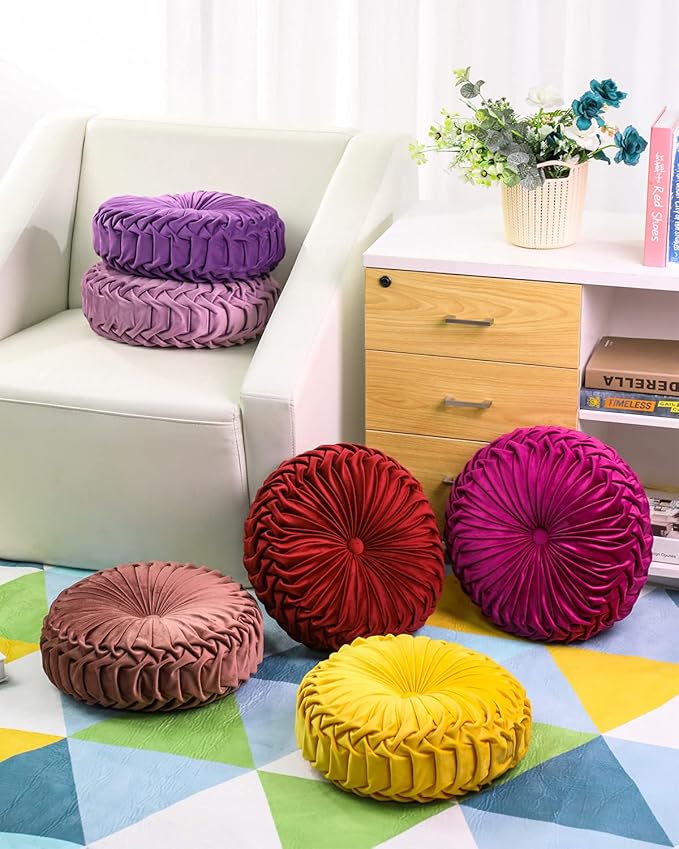 HLOVME Throw Pillow for Couch Decorative 3D Pumpkin Round Velvet Cushion for Sofa Bed Chair Floor 15"X15", Purple
