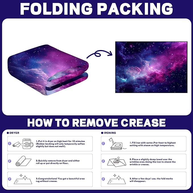 5' X 7' Purple Galaxy Rug Space Rugs Colorful Throw Rug Non-Slip Sun and Cloud Carpet Doormats for Living Room Bedroom Apartment Dorm Floor Mat