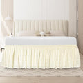 Queen Bed Skirt, Wrap-Around Elastic Ruffled Eyelet Bed Skirt Queen Size Dust Ruffle with Gathered Styling and Embroidered Details, 14" Drop Length (Light Yellow)