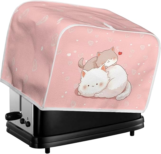 ZFRXIGN Cute Cat Toaster Cover 4 Slice Small Appliance Covers Toaster Bag Dust Cover with Top Handle Cute Toaster Oven Cover Washable Cute Cartoon Kitten Toaster Cover Pink