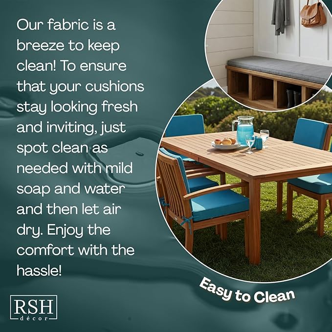 RSH DECOR: Tufted U-Shape Wicker Seat Cushions Set of 2 | 19” x 19” | All-Weather Spun Fabric | Water-Resistant | Outdoor Chair Cushions for Patio Furniture | Dailey Pewter Grey Scroll
