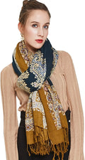 DANA XU 100% Merino Wool Extra Large Pashmina Blanket Travel Scarf Cashmere Wrap for Women Fall Winter Oversize Shawl Floral
