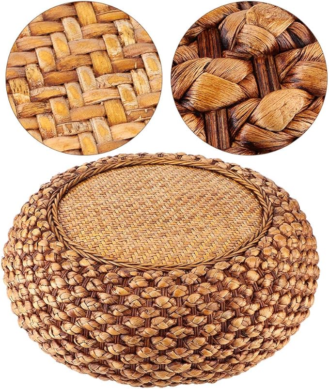 GLOGLOW Japanese Style Round Floor Cushion, Hand Woven Material with Sponge for Tatami Yoga Tea Ceremony Balcony Living Room