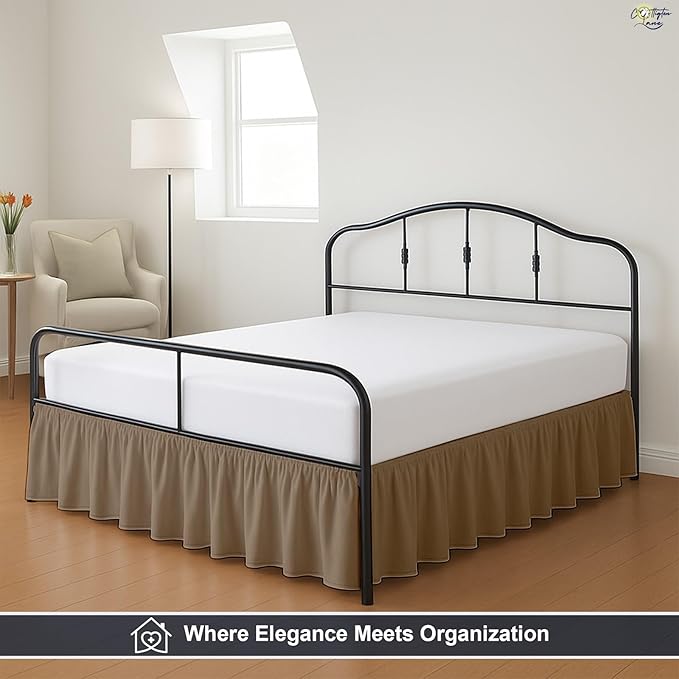 Cottington Lane Ruffled Bed Skirt Twin Size with Split Corner, Brushed Microfiber Hotel Quality Taupe Dust Ruffle, 15 Inch Drop Gathered Bedskirt, Soft and Stylish, Shrinkage and Fade Resistant