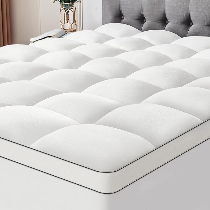 Ultra Soft Coral Fleece Full Size Mattress Topper, No Compression Plush Thick Pillow Top Mattress Pad with Deep Pocket, Winter Warm Cozy Bed Topper Cover for Back Pain Relief