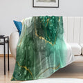 Modern Marble Blanket, Abstract Luxury Baroque Golden Lake Green Stone Veins Pattern Soft Warm Cozy Plush Flannel Covers for Livingroom Bedroom Couch Chair Camping Travel Home Decor Tapestry 50x60in