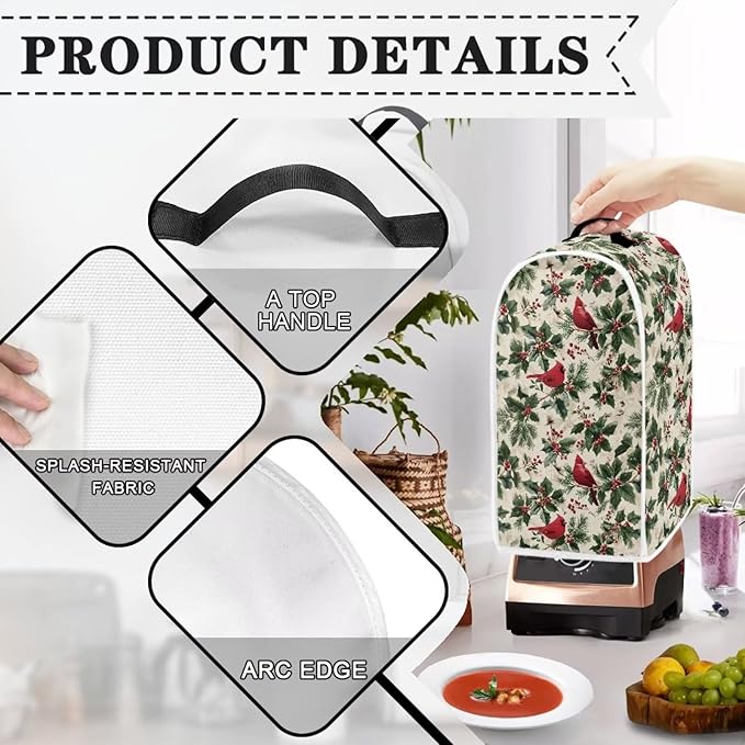 Christmas Teal Blender Cover for Kitchen Countertop Washable Small Appliance Dust Cover Kitchen Decor Food Processor Protector with Handle Blender Protection Accessories Christmas Decor
