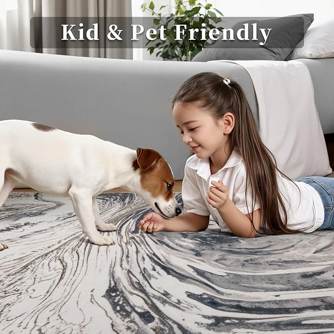 Ciicool Abstract Area Rug Indoor, 5x7 Washable Entryway Rug, Modern Soft Throw Entry Rug with Non-Slip Backing for Bedroom Living Room Entrance Kitchen, Low-Pile Floor Carpet Doormat Brown