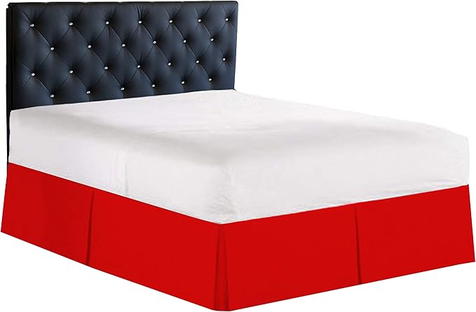Bed Skirt - 100% Cotton 800 Thread Count Box Pleated Bed Skirt - Luxury Pleated Dust Ruffle, Hotel Quality Modern Bed Skirt, Easy Fit with 12 Inch Tailored Drop, Olympic Queen, Red