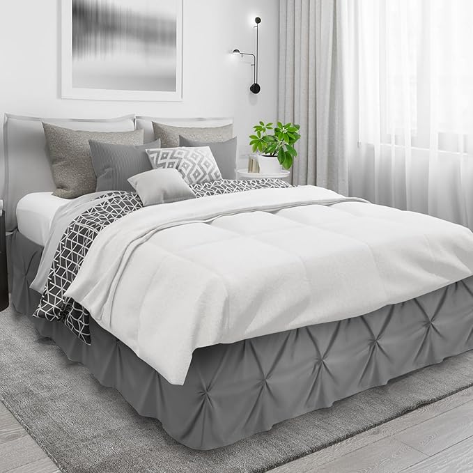 Nestl Dark Grey Bed Skirt Cal King Size, Pinch Pleat Cal King Bed Skirt, 14" Inch Drop Cal King Bedskirt, Hotel Quality Grey Bed Skirts, Microfiber Bedskirt for Cal King Bed, Grey Cal King Bed Skirt
