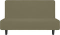 Easy-Going Stretch Futon Slipcover Armless Futon Bed Cover Furniture Protector Without Armrests with Elastic Bottom for Kids, Soft Jacquard Fabric Small Checks (Medium, Khaki)