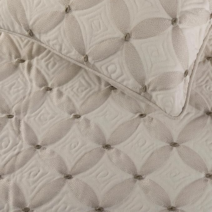 The HomeCentric King Queen Twin Ivory Bed Runner with Decorative Throw Pillow Cover, Queen Size 74"x18" Bed Runner with Pillow Cover, Linen Quilted & Embroidery, Modern Contemporary - Tender Love