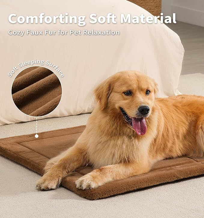 MADE 4 PETS Dog Crate Pad Bed for Large Dogs, Washable & Reversible, Anti-Slip Kennel Mat for Cozy Sleeping, Soft Fluffy Dog Bed for Indoor & Outdoor Use, 36"x27", Brown