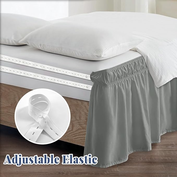 King Bed Skirt, Elastic Wrap Around Bed Skirt King Size, Bed Skirts for Adjustable Bed, Easy Fit with 18" Drop Length Tailored Drop Dust Ruffle (Grey)
