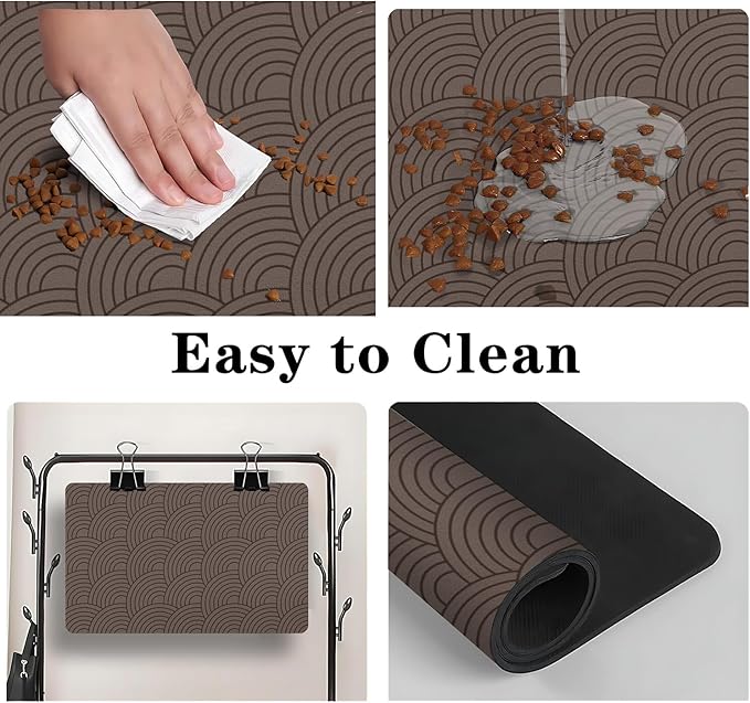 Dog Food Mat for Floors, Absorbent and Quick-Drying Pet Cat Food Mat,Anti-Fouling and Easy-to-Clean Pet Feeding Mat,Dog Bowl Mats for Messy Drinking Water Bowls.12x20inch Boho Style