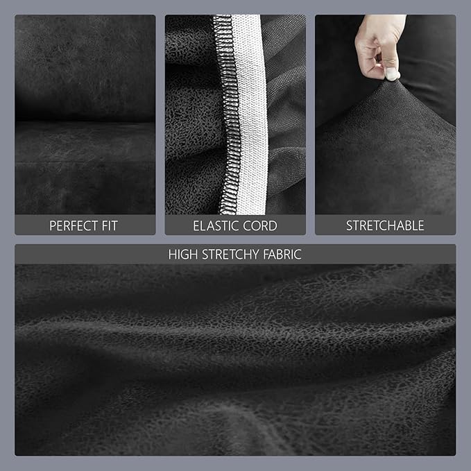 molasofa Leather Like Stretch Futon Slipcover Armless Futon Bed Sofa Cover Furniture Protector with Elastic Bottom, Soft and Washable Futon Cover for Sofa Bed Stay in Place（X Larger，Dark Grey）