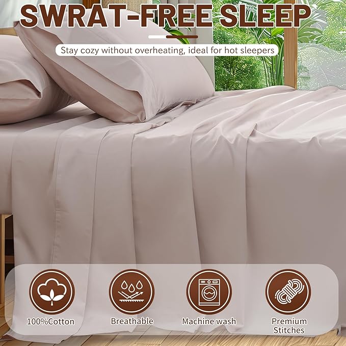 Extra Deep Pocket California King Sheets 18-24 Inch 100% Egyptian Cotton 1000 Thread Count Sateen Weave Soft Breathable 4 Pieces（Cal King,Dusty Pink）