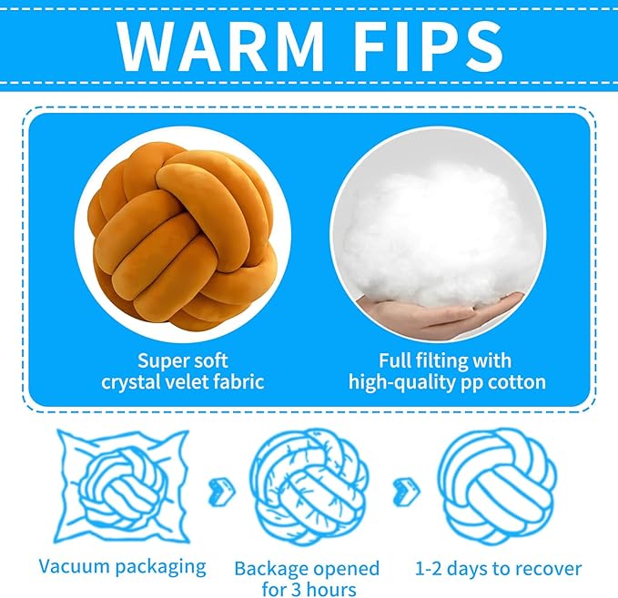 Knot Ball Pillows, Round Throw Pillow Cushion Home Decoration Soft Plush Pillow, Throw Knotted Ball Pillow Handmade Children Room Decoration Round Plush Toy Pillow (Caramel,11"/28cm)