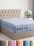 Extra Deep Full Fitted Sheet - Hotel Luxury Single Fitted Sheet Only - Easily Fits 18 inch to 24 inch Mattress - Ultra Soft, Wrinkle Free with Extra Deep Pockets - Breathable & Comfy - Blue Stripes