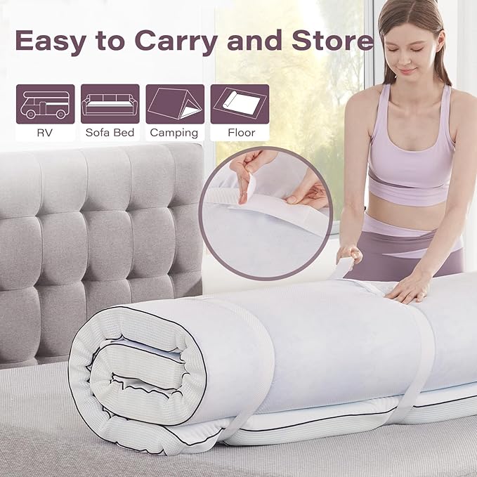 3 Inch Memory Foam Mattress Topper King with Removable Soft Cover Ventilated Breathable Cooling Mattress Pad Portable Bed Topper for Back Pain and Pressure Relief, CertiPUR-US Certified