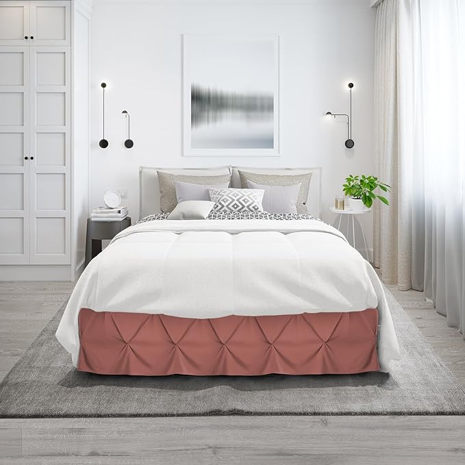 Nestl Pink Clay Bed Skirt King Size, Pinch Pleat King Bed Skirt, 14" Inch Drop King Bedskirt, Hotel Quality Pink Clay Bed Skirts, Premium Microfiber Bedskirt for King Bed, Pink Clay King Bed Skirt